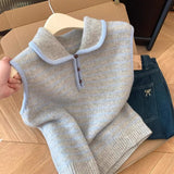 Toloer Sweet Korean Dongdaemun Stifled Small Collar Loose Striped Knitted Vest Women Autumn And Winter Folding