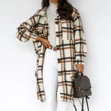 2021 New Women Long Sleeve Woolen Coats Fashion Ladies Thick Plaid Coat Female Streetwear Girls Oversize Jacket