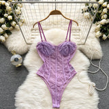 Women Solid Backless Bodysuits Fashion Korean Bodycon Strap Rompers 2022 Summer Streetwear Slim Lace Sexy