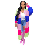 Toloer New Women's Casual Contrast Color Cardigan Handmade Knitted Coat-Outfit