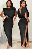 Elegant Sleeveless Ruched Split Irregular Party Dress 703-0-Outfit