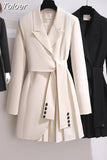 Women Belt Jacket New Notched Collar Long Sleeve Female Coat Fashion Autumn Blazer Dress Lace Up Sashes Slim Fitting