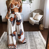 Summer New Women's Printed Sexy Breasts Loose Broad Leg Pants Two