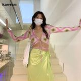 Y2k Aesthetics Crop Tops Korean Fashion Irregular V-neck T-shirts Grunge Fairycore Bandage Tops Chic Designer
