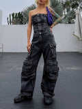 Toloer New Fashion Street Style With Chest And Waist Show Figure Hot Girl Many Pocket Jeans Cargo Pants Jumpsuit-Outfit
