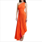Women's New Fashion Pure Color Casual Temperament Shoulder Collar Folded Empty Dress Dress