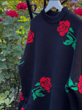Neck Rose Sweater 2024 Autumn Winter New Female Versatile Loose Color Rose Round Neck Sweater-Outfit