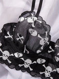 Black Skull Embroidery Mesh Lingerie Set-Outfit