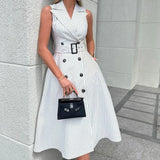 Toloer Spot 2024 Spring New Women's Fashion Temperament Striped Sleeveless Suit Collar Dress-Outfit