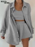 Rockmore Tracksuit Three Piece Set Women Oversize Hoodies Sweatshirt Sweatpants Joggers Short Pant Suits Femme Outfits