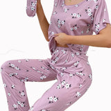 Toloer Spring Milk Silk Home Clothing Women's Summer Thin Cartoon Print Short-Sleeved Trousers Can Be Worn Outside-Outfit