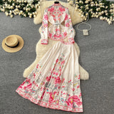 Dress Dress Woman 2025 New French Waist Bubble Sleeve Print Top High Waist Swing Long