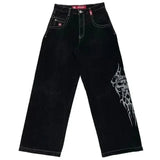 Year's New Skeleton Embroidered Jeans For Men's Casual Street Style Korean Version Of The Trend Is Loose-Outfit
