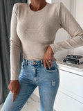 Hot Style Autumn And Winter Simple Pure Color Round Collar New Long Sleeve Knit Top Women-Outfit