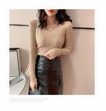 Autumn And Winter New Style Kengtiao Thin Knitted Blouse Woman V-Collar Slim Solid Color Cover Bottom Sweater-Outfit
