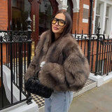 2025 Women's Fur Temperament Elegant Warm Artificial Fur Brown Casual Coat Real