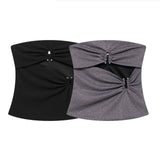 Design Metal Decoration Folded Breast 2025 Summer Sexy Shoulder Repair Short-Term Waistcoat
