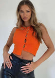 Winter Sexy Button Up Sleeveless Crop Knitted