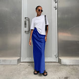 Toloer And Summer New Simulation Silk Skirt Satin Bread Hip Skirt Women Casual Color Tintail
