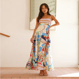 Spring Summer New Women's High-Waisted Prints Holiday Wind Swing With Dress