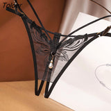 Transparent Embroidery Floral Pearl Tassel Women Lingerie G-String Panties Fashion Hollow Out Female Underwear Thong Briefs 618-0-Outfit