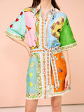 Spring-Summer Women's High-End Print Holiday Collared Short-Sleeved Dress