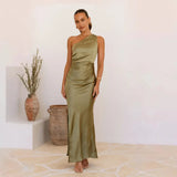 Women's New Sleeveless Solid Color Sexy Breast Sling Slings Open Fork Long Dress