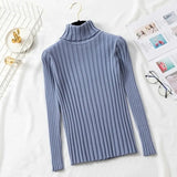Winter Jumper Turtleneck Sweater Knitted New Green Women Sweater Pullover Long Sleeve Slim Striped Vintage Sweaters