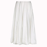 Toloer Fashion Solid Color A-Line Skirt 2023 Summer New Flower Bud Silhouette Satin Hanging Feeling Half Middle Skirt-Outfit