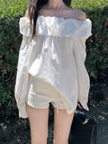 First Sight, Love The White Flower Breath Collar Shoulder Shirt Niche Gentle And Comfortable Blouse Women Spring Autumn Long-Sleeved