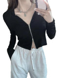 Toloer New Short Slim Thin Coat Early And Fall Korean Zip Cardigan Long-Sleeve Jacket Women's Wear-Outfit