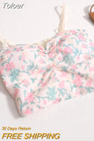 Women Vintage Sweet Camis With Bra Pad Knitted Backless Camisole Summer Pleated For Women Casual Crop
