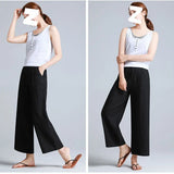New Wide-Legged Trousers Women's Summer Nine-Point Trousers Straight Slacks Loose Large Cotton Trousers Women's Casual