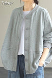 Women's Basic Solid Coat Casual Streetwear Elegant Long Sleeve Single Breasted All-match Chic Round Neck Streetwear