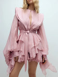 Leaf Lantern Sleeve Dress Women 2025 Summer New Temperament Elegant Simple Casual Fashion Beach