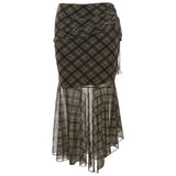 Toloer 2024 New Women's Plaid Purse Hip Irregular Flounces Slim Skirt-Outfit