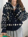 Jacquard Knit Zipper Hooded Sweater-Outfit