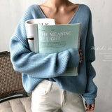 Aachoae Womens Sweaters 2021 Autumn Winter Casual V Neck Women Pullover Sweater Solid Long Sleeve Loose Knitted Cashmere