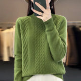 Half High Collar Twist Reduce Age Pullover Sweater Female Loose Long Sleeve Add Thick Knit Jacket Bottom Shirt Female-Outfit