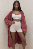 Winter Red Long Sleeve Long Sweater Coat with