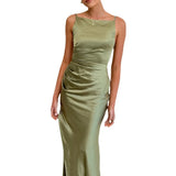 Spring And Summer Women's New Solid Color Sexy Bare Back Open Fork Long Skirt Sleeveless Sleeve-Less Dress Dress Dress