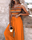 Women's 2025 Summer New Commuting Two-Sleeve Printed With Broad Legs