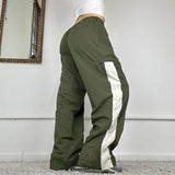 Toloer Wind Cool Sister Splicing Bump Color Shuttle Woven Trousers Low Waist Straight Tube Loose Show Thin Casual Trousers-Outfit