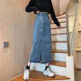 Toloer New Autumn Dress 2024 Women's Skirt High Waist Long Skirt Slit Jeans Skirt-Outfit