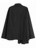 Women Black Irregular Pleated Big Size Blouse New Lapel Long Sleeve Loose Fit Shirt Fashion Spring Autumn 2023