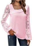 Women's Wear 2024 Spring And Autumn Fashion Elegant New Lace Spliced Knitted Blouse-Outfit