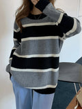 Color Block Striped Knit Sweater-Outfit