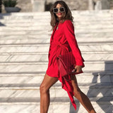 2022 Fashion New Autumn Chic Women's Blazer Dress Red Sexy Lapel Long Sleeve Bow Loose Dress Celebrity Club Party Dress