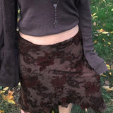 Toloer Girl Printed Lace Stitching Skirt Retro Low Waist A Place Irregular Short Skirt-Outfit
