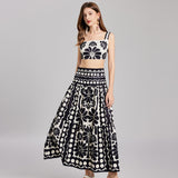 Knitted Set Women's Sleeveless Vest + Mid-Long Half-Dress Senior Geathed